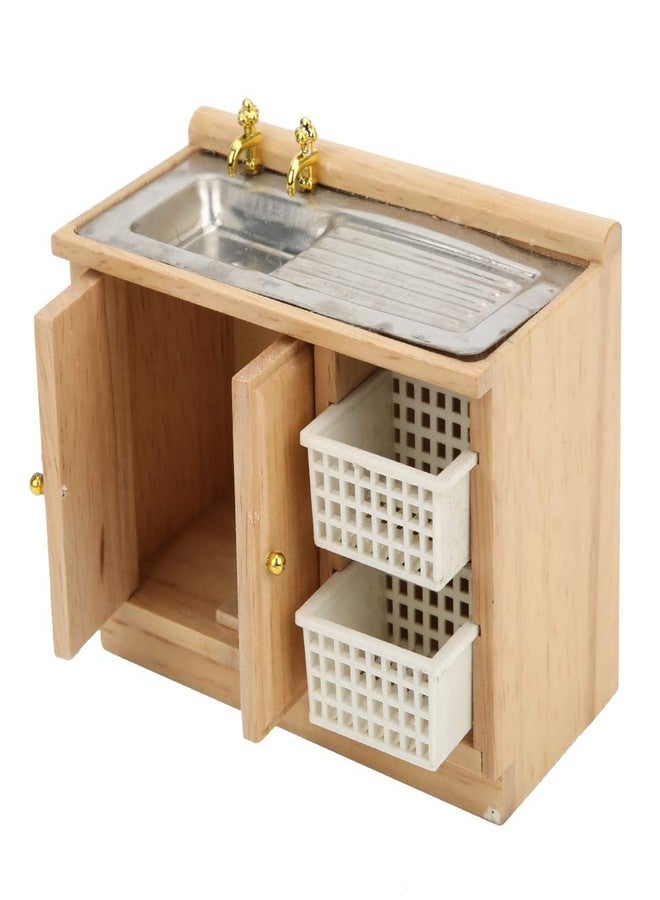 Srliya 1:12 Scale Realistic/Brown Miniature Furniture Dollhouse Kitchen Dish Washing Table with Baskets - Image 1